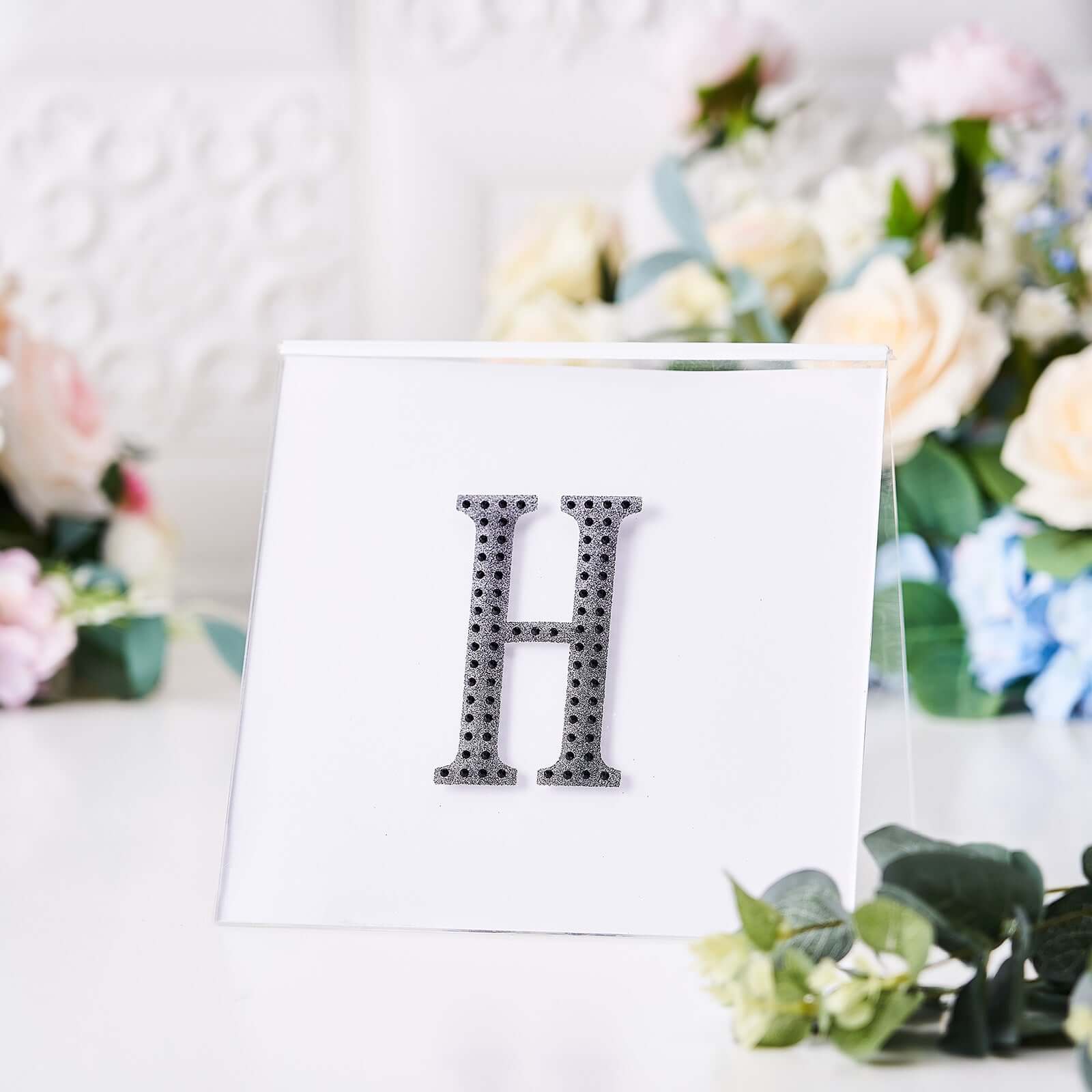 Decorative Rhinestone Alphabet "H" Letter Stickers, Glitter Adhesive Craft Letters Black DIY Sparkle Embellishments 4"