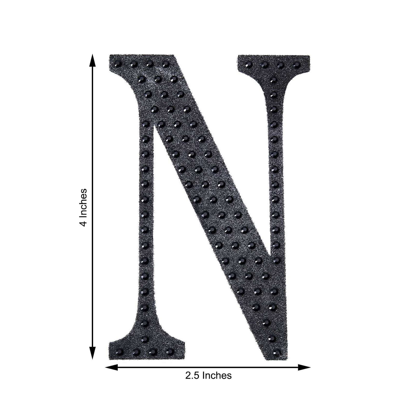 Decorative Rhinestone Alphabet "N" Letter Stickers, Glitter Adhesive Craft Letters Black DIY Sparkle Embellishments 4"