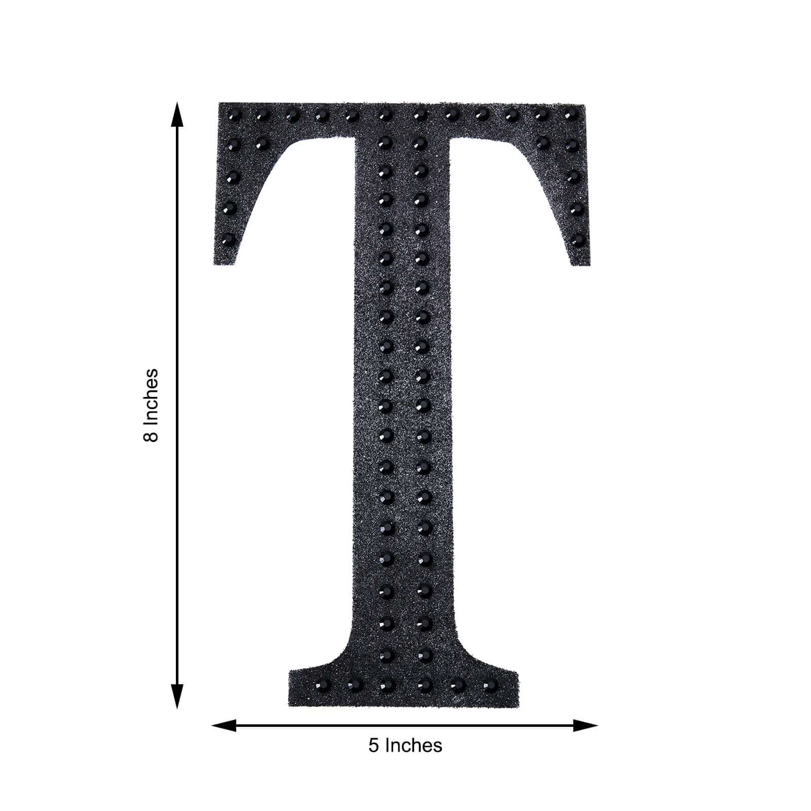 Decorative Rhinestone Alphabet "T" Letter Stickers, Glitter Adhesive Craft Letters Black DIY Sparkle Embellishments 8"