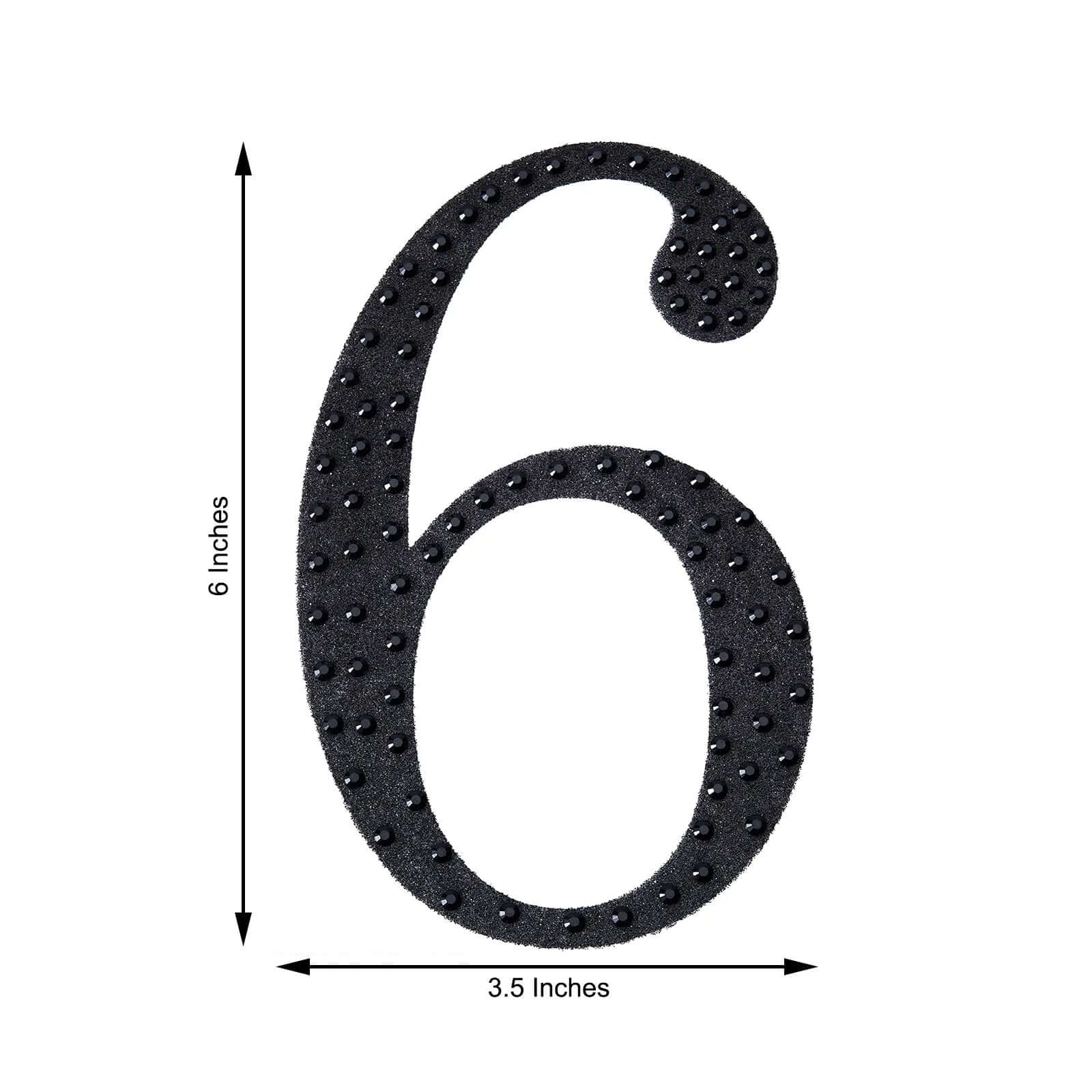 Decorative Rhinestone Number "6" Stickers, Glitter Adhesive Craft Numbers Black DIY Sparkle Embellishments 6"