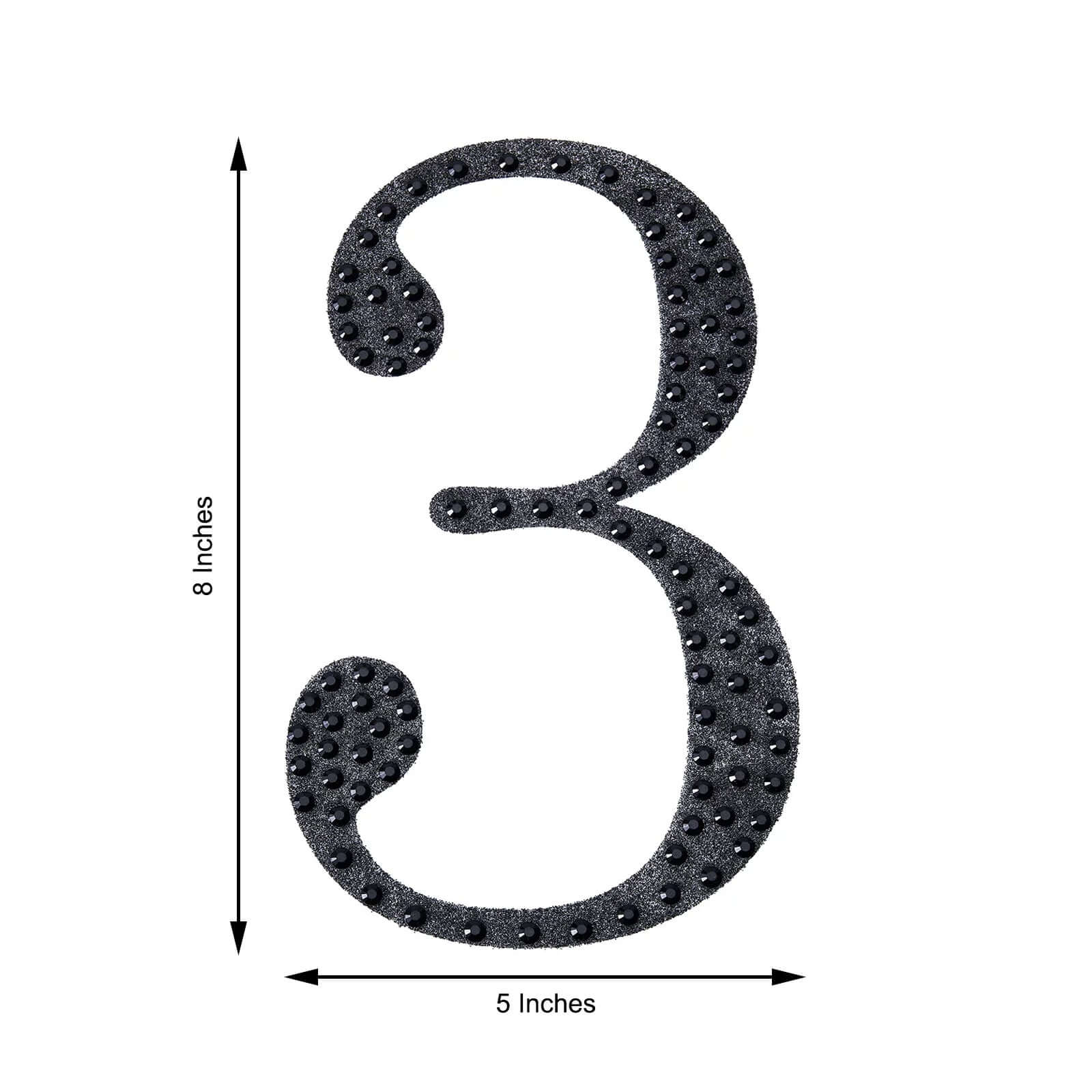 Decorative Rhinestone Number "3" Stickers, Glitter Adhesive Craft Numbers Black DIY Sparkle Embellishments 8"