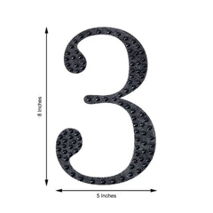 Decorative Rhinestone Number "3" Stickers, Glitter Adhesive Craft Numbers Black DIY Sparkle Embellishments 8"