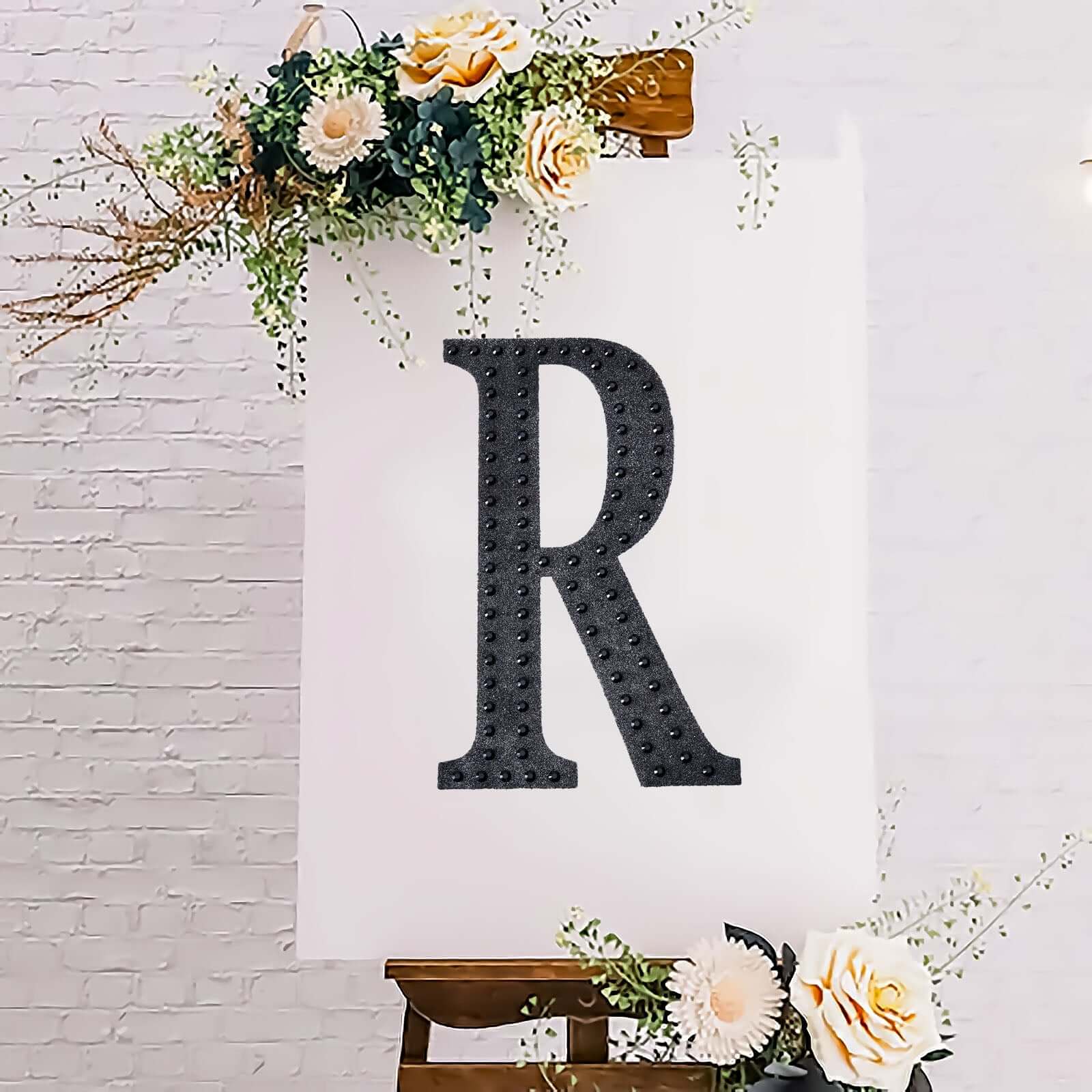 Decorative Rhinestone Alphabet "R" Letter Stickers, Glitter Adhesive Craft Letters Black DIY Sparkle Embellishments 8"