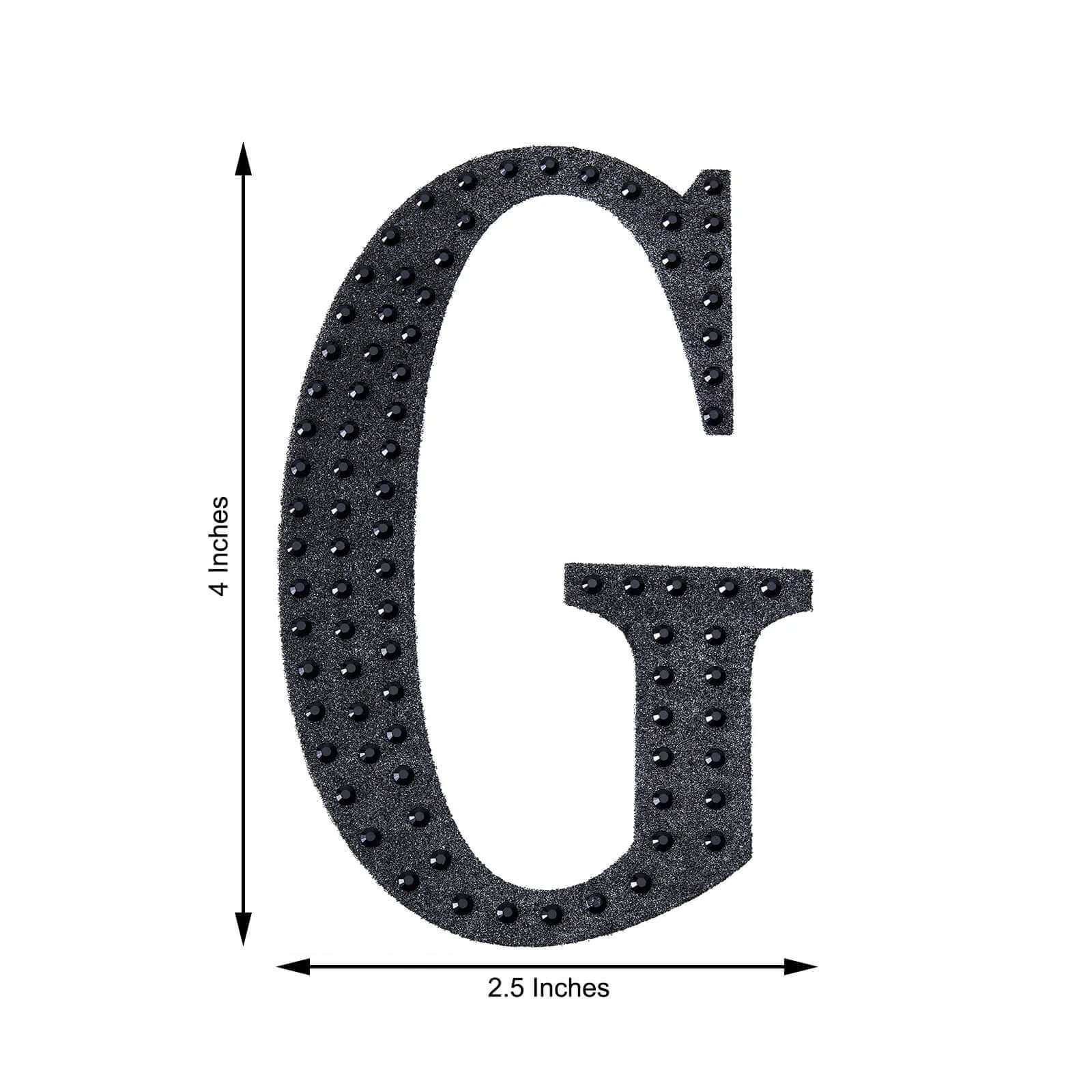 Decorative Rhinestone Alphabet "G" Letter Stickers, Glitter Adhesive Craft Letters Black DIY Sparkle Embellishments 4"