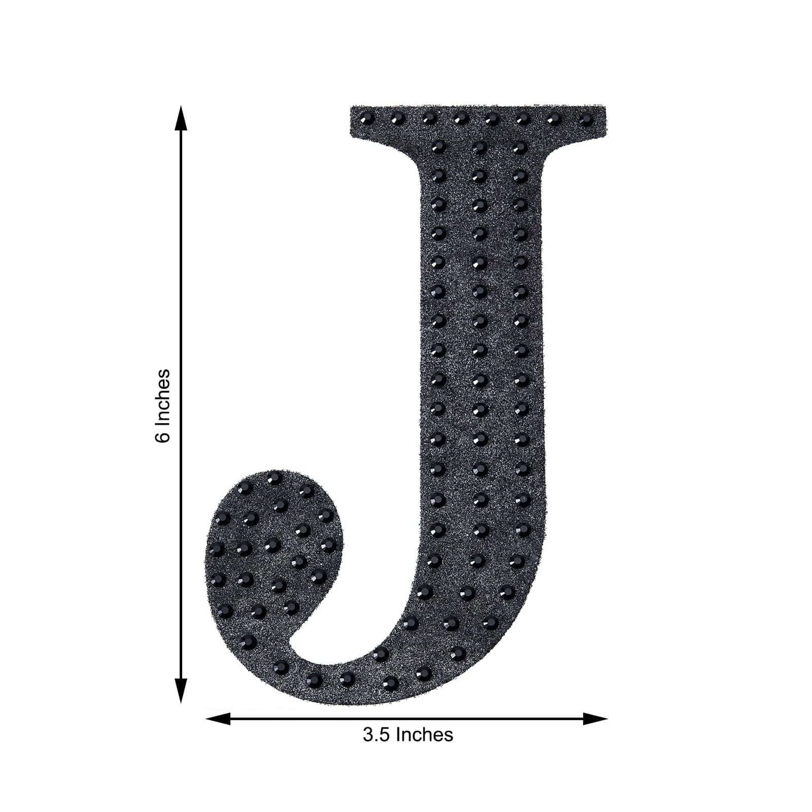 Decorative Rhinestone Alphabet "J" Letter Stickers, Glitter Adhesive Craft Letters Black DIY Sparkle Embellishments 6"