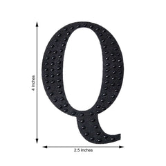 Decorative Rhinestone Alphabet "Q" Letter Stickers, Glitter Adhesive Craft Letters Black DIY Sparkle Embellishments 4"