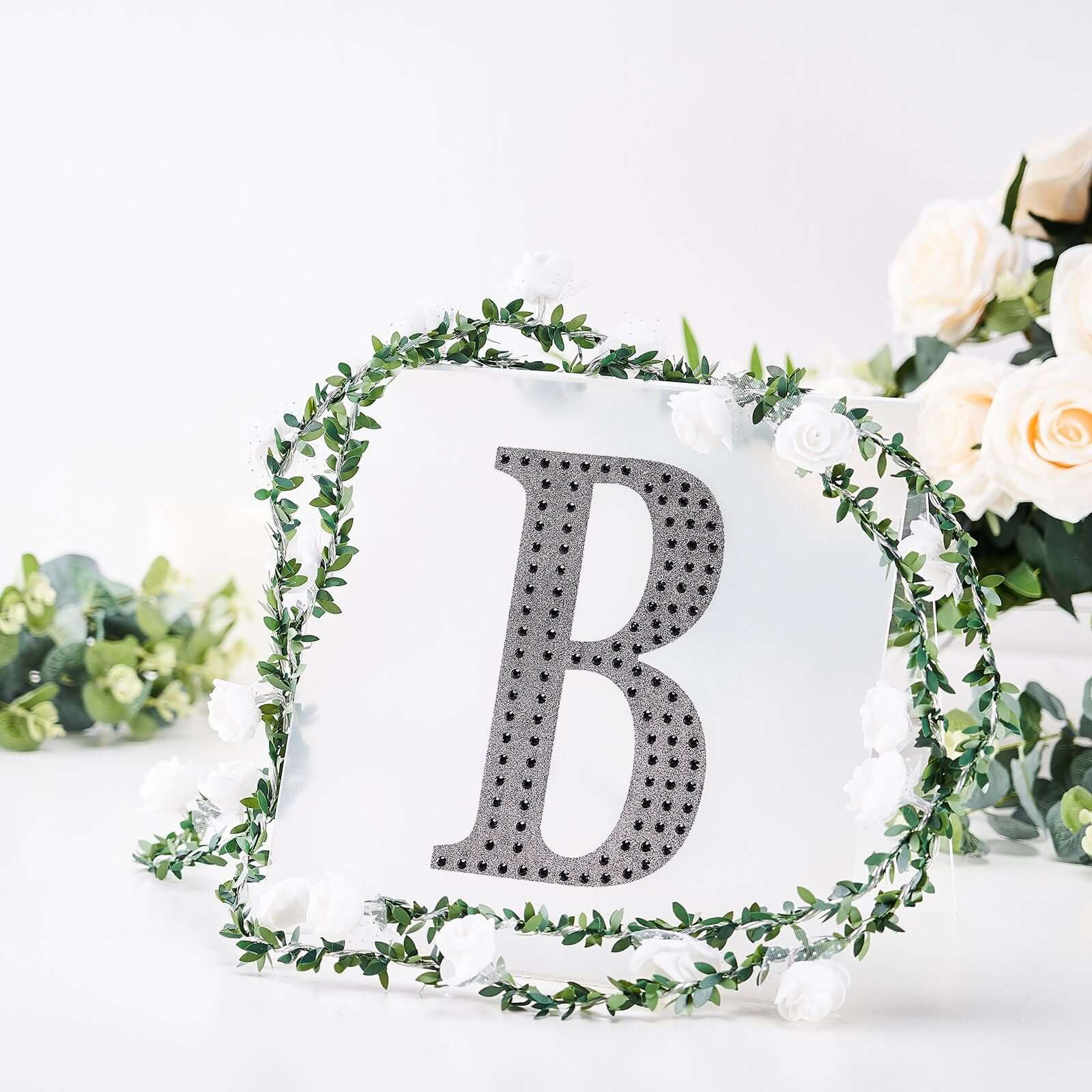 Decorative Rhinestone Alphabet "B" Letter Stickers, Glitter Adhesive Craft Letters Black DIY Sparkle Embellishments 8"