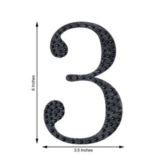 Decorative Rhinestone Number "3" Stickers, Glitter Adhesive Craft Numbers Black DIY Sparkle Embellishments 6"
