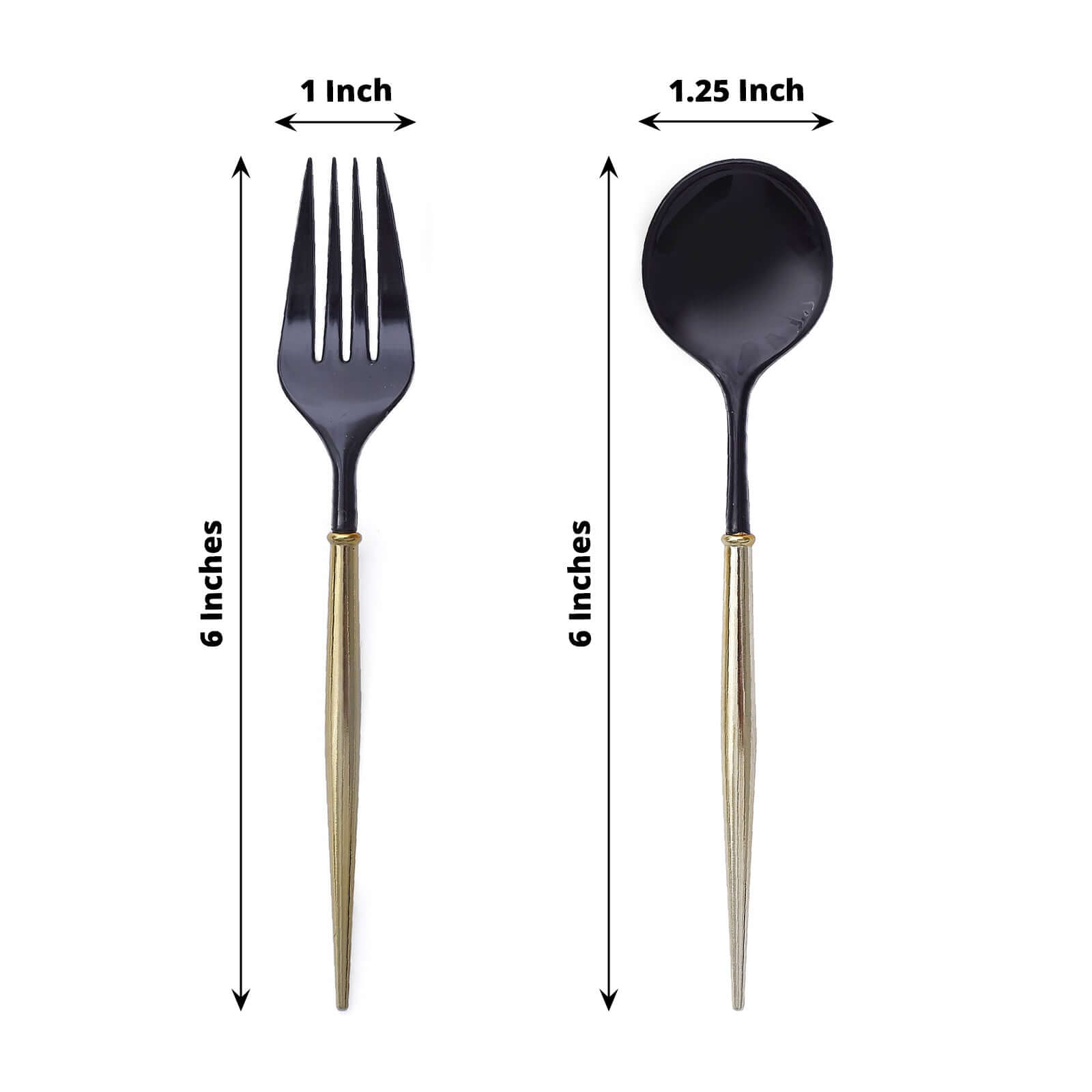 24-Pack Plastic Fork and Spoon Set Black/Gold - Heavy Duty Disposable Modern Utensils 6"