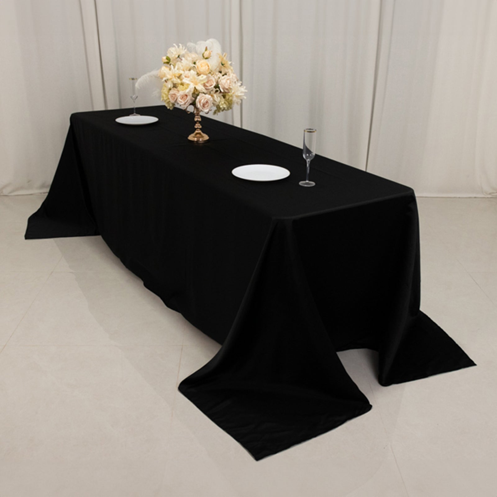 Lamour Satin 90"x156" Rectangle Tablecloth Black - Luxurious, Soft Seamless Table Cover for Stylish Settings