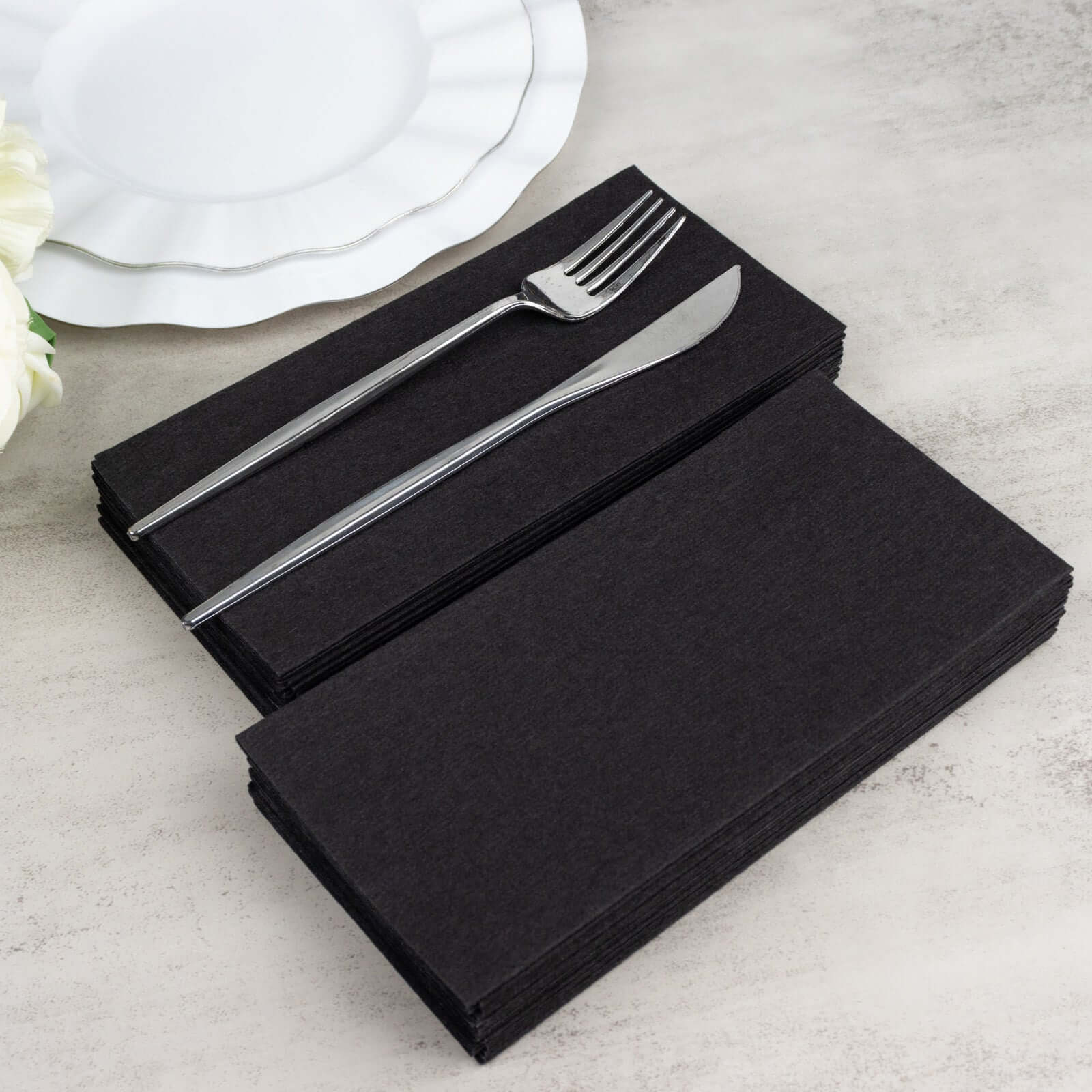 20 Pack Linen-Like Paper 8.5"x4" Napkins Black - Highly Absorbent & Disposable Airlaid Guest Towels