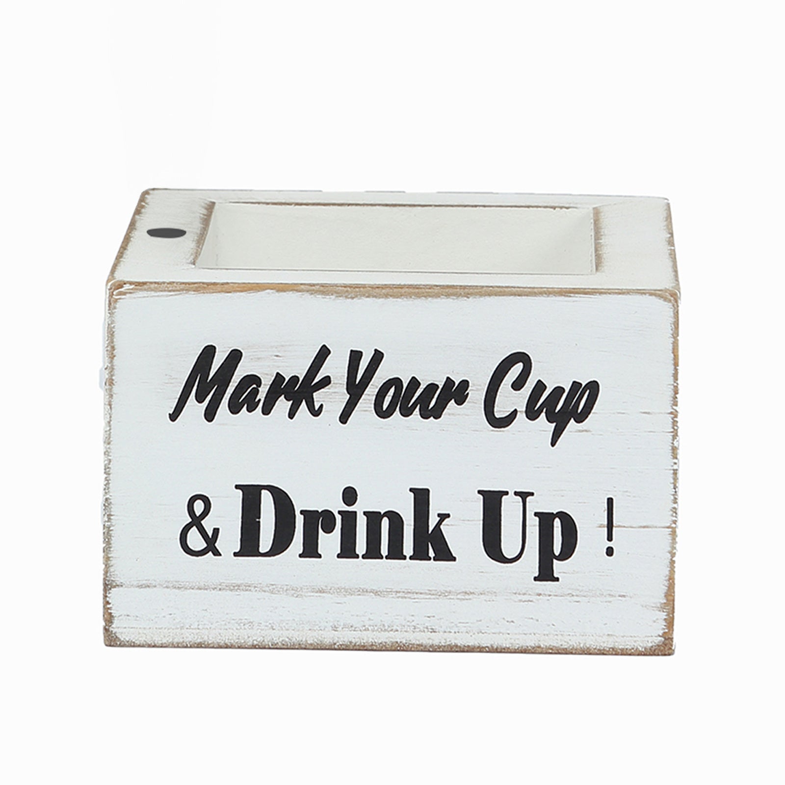 Rustic Wooden Solo Cup Holder Whitewashed with Black Marker - Farmhouse Party Dispenser Box 5.5"
