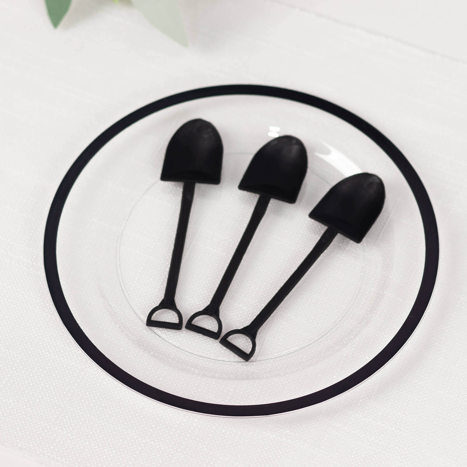 100-Pack Plastic Dessert Spoons with Mini Shovel Design Black - Disposable Ice Cream Spoons 4.5"