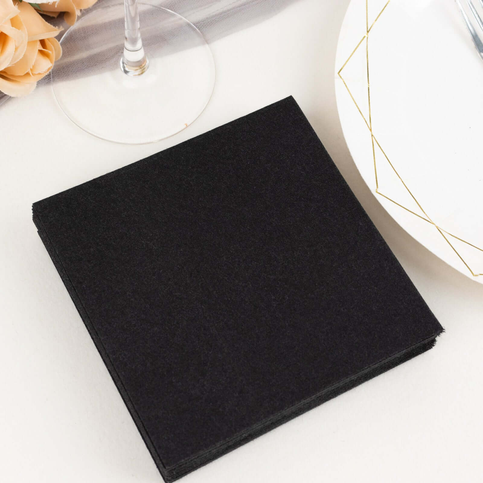 20 Pack Linen-Like Paper 5"x5" Napkins Black - Highly Absorbent Airlaid Napkins