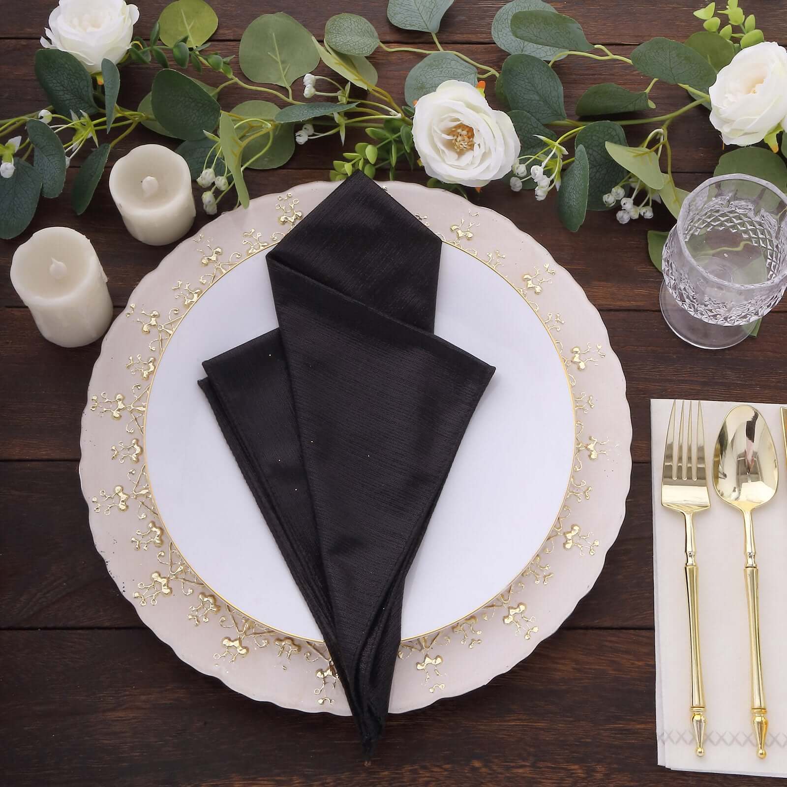 5 Pack Polyester 20"x20" Napkins Black Shimmer Sequin Dots - Luminous Cloth Napkins