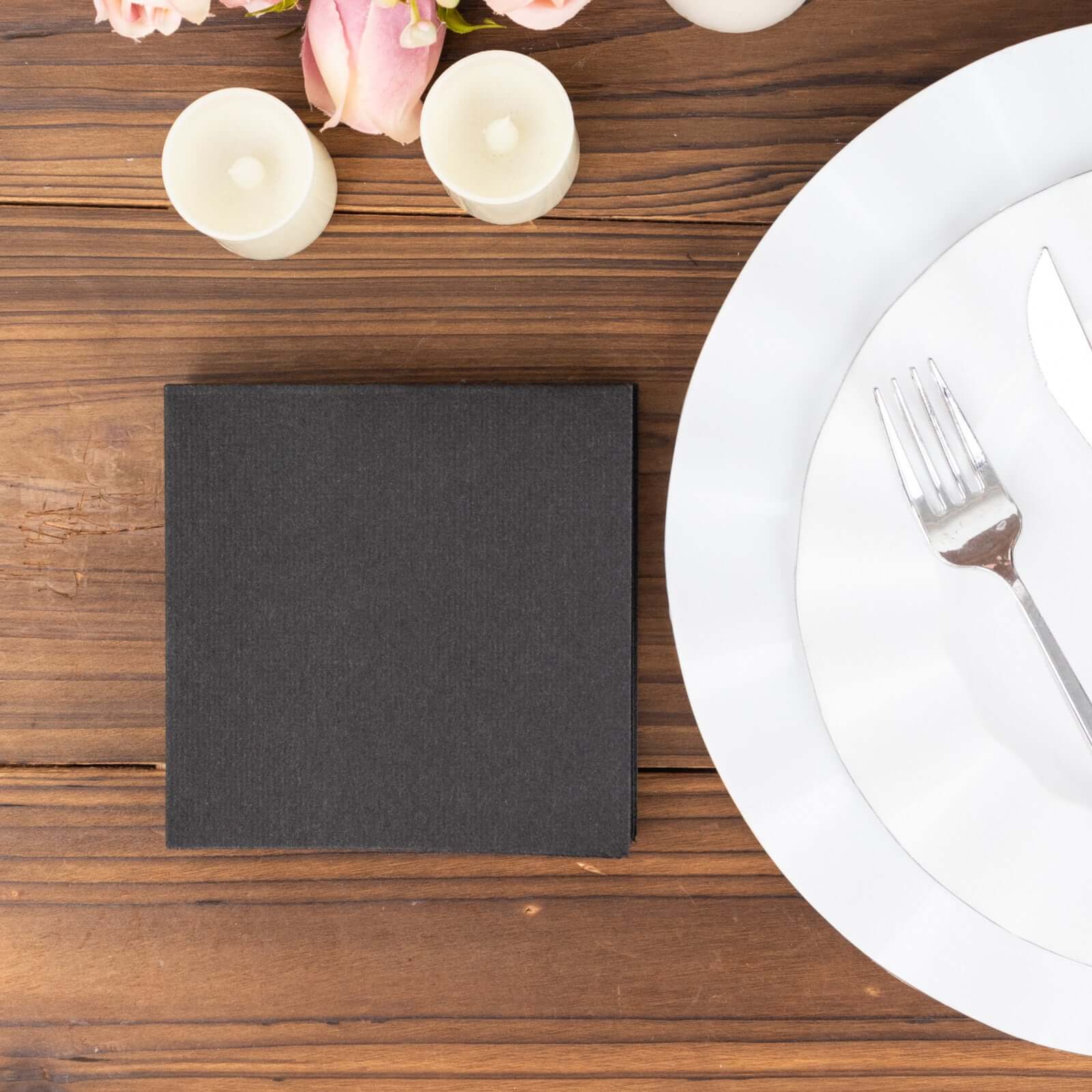 20 Pack Linen-Like Paper 5"x5" Napkins Black - Highly Absorbent Airlaid Napkins