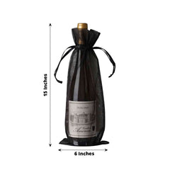 10 Pack 6"x15" Black Organza Drawstring Party Favor Wine Gift Bags