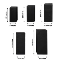 Set of 5 Black Spandex Rectangle Pedestal Stand Covers, Stretchable Pillar Prop Covers - 160 GSM