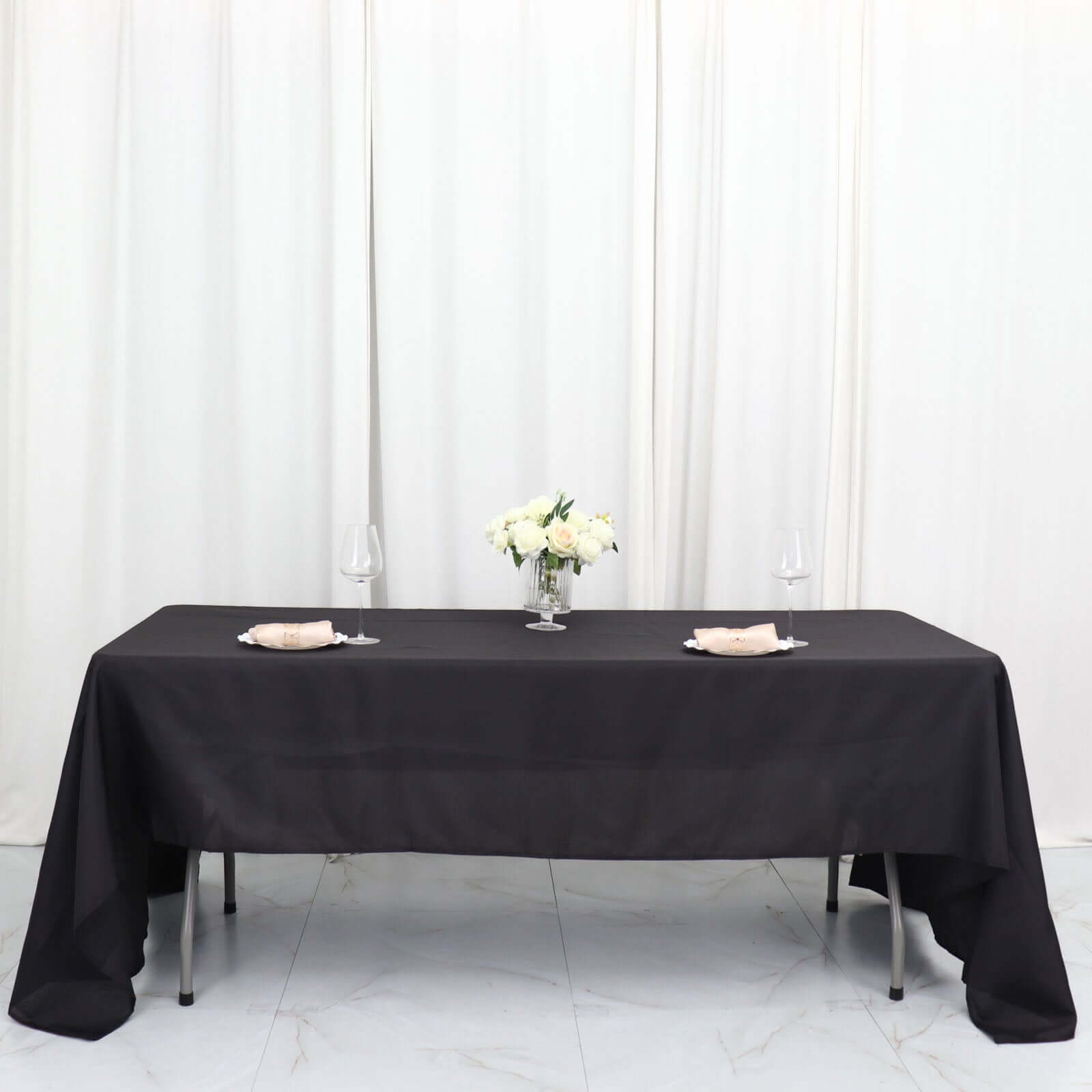 Polyester 60"x126" Rectangle Tablecloth Black - Wrinkle-Resistant Table Cover for Weddings & Parties