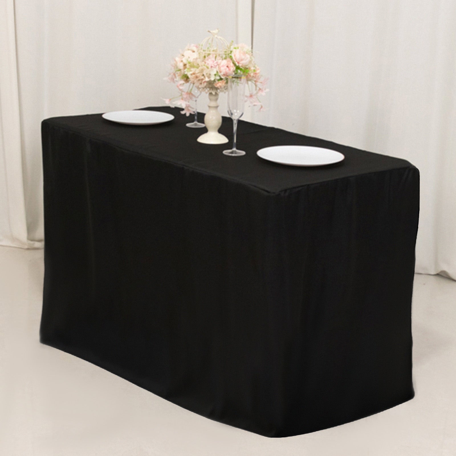Fitted Polyester 48"x24"x42" Rectangle Tablecloth Black - Snug Fit for Elevated Tables