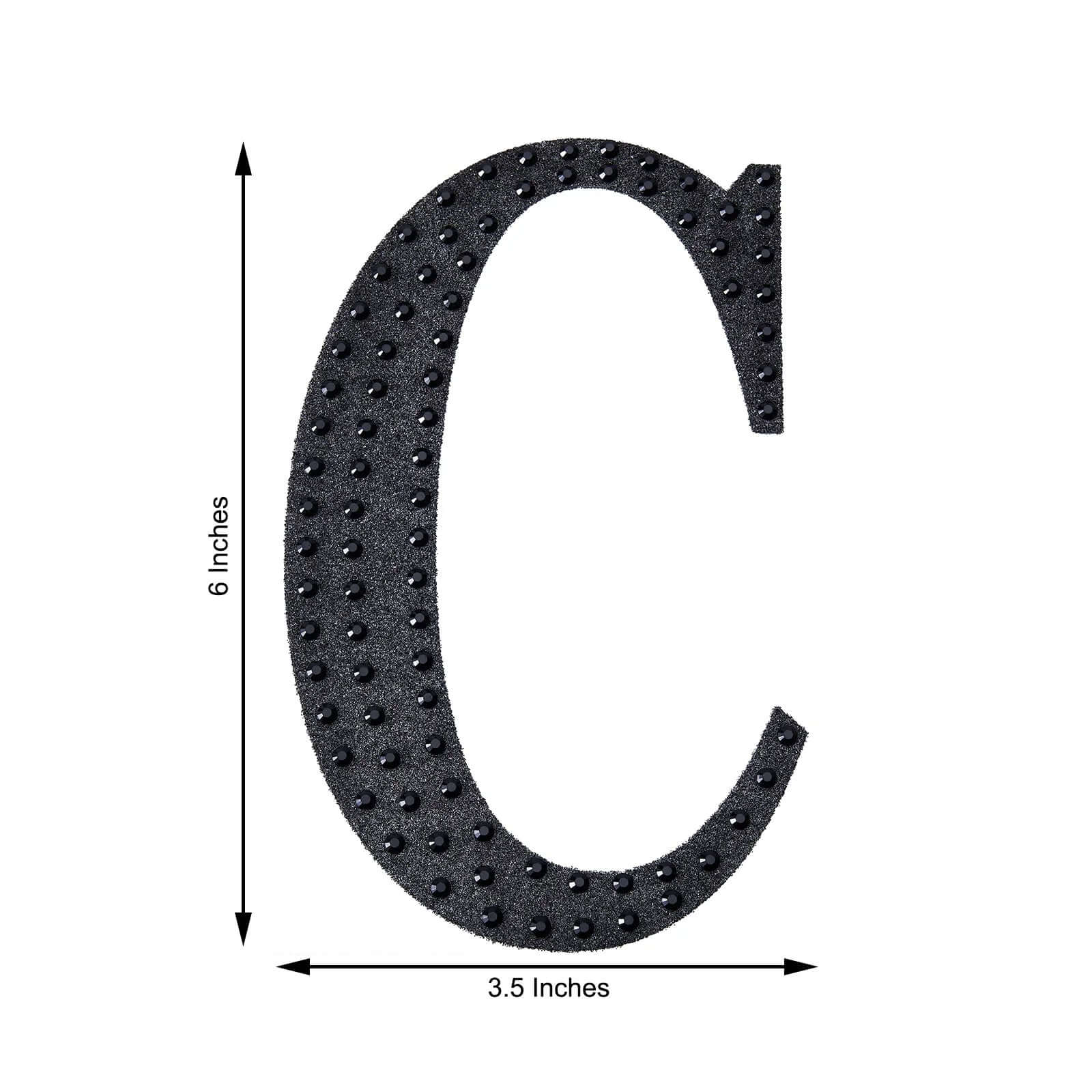 Decorative Rhinestone Alphabet "C" Letter Stickers, Glitter Adhesive Craft Letters Black DIY Sparkle Embellishments 6"