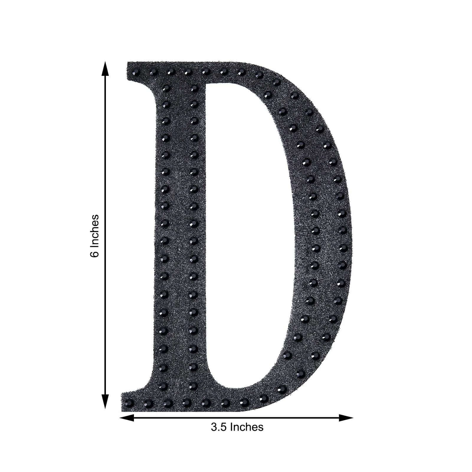 Decorative Rhinestone Alphabet "D" Letter Stickers, Glitter Adhesive Craft Letters Black DIY Sparkle Embellishments 6"