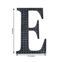 Decorative Rhinestone Alphabet "E" Letter Stickers, Glitter Adhesive Craft Letters Black DIY Sparkle Embellishments 6"