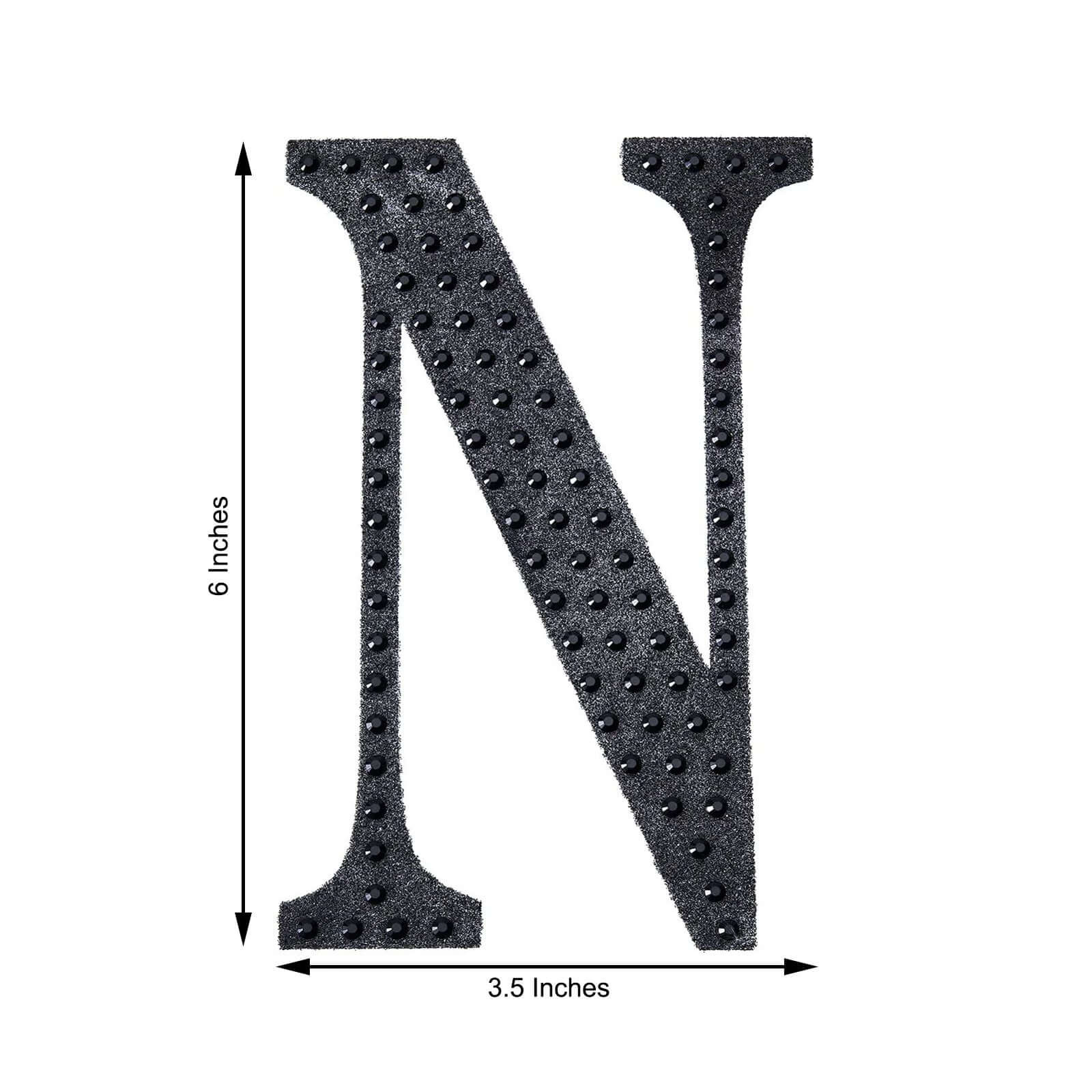 Decorative Rhinestone Alphabet "N" Letter Stickers, Glitter Adhesive Craft Letters Black DIY Sparkle Embellishments 6"