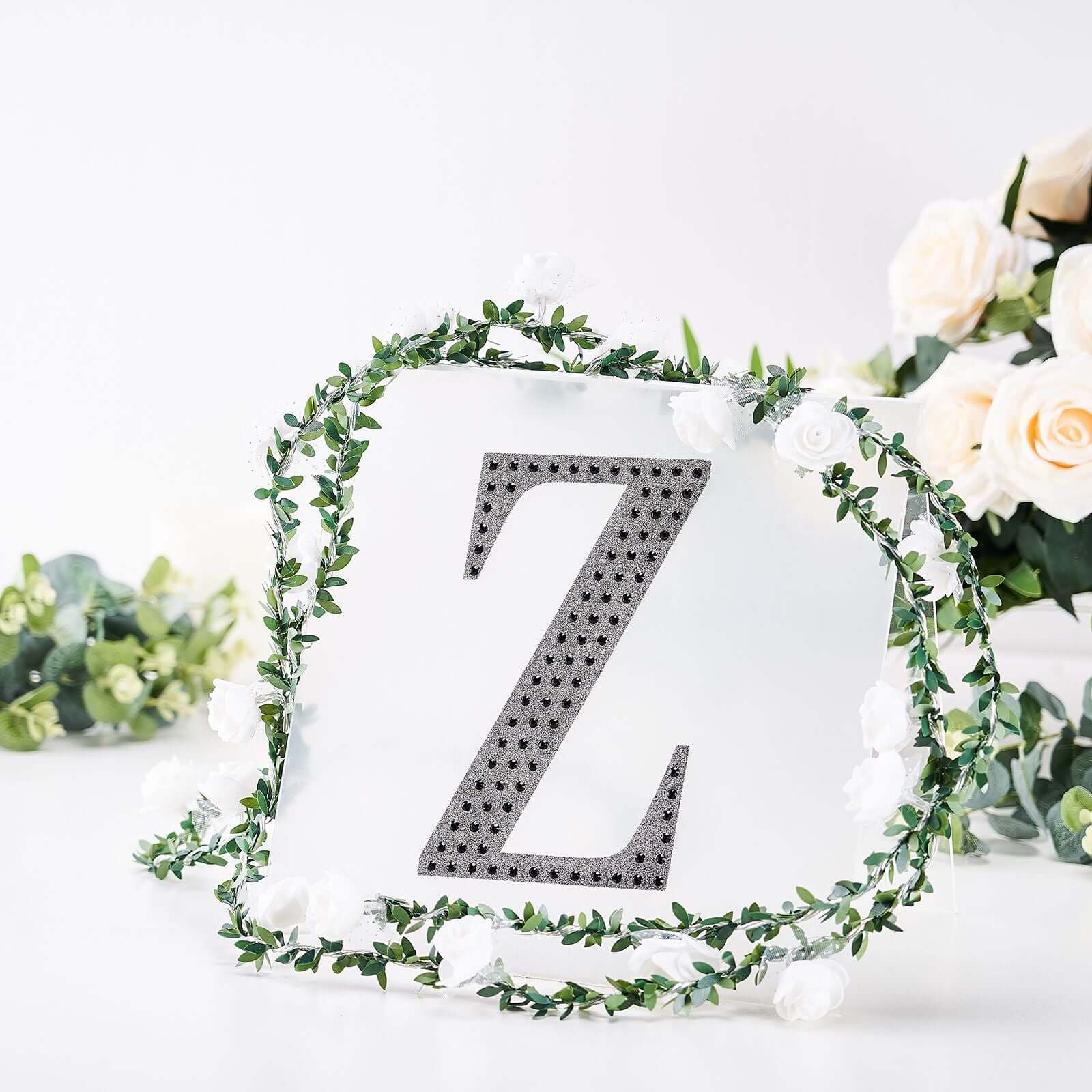 Decorative Rhinestone Alphabet "Z" Letter Stickers, Glitter Adhesive Craft Letters Black DIY Sparkle Embellishments 8"