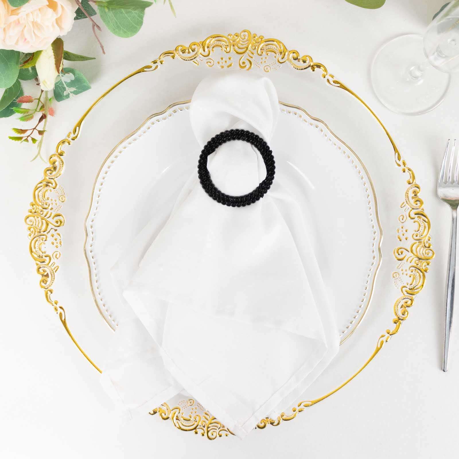 20 Pack Diamond Round Chair Sash Band Buckle Pins Black - Timeless Rhinestone Napkin Rings 2.5"