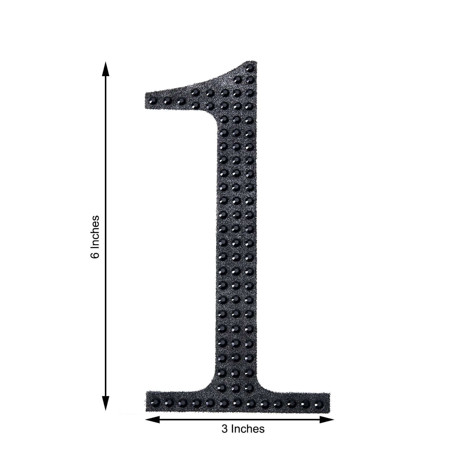 Decorative Rhinestone Number "1" Stickers, Glitter Adhesive Craft Numbers Black DIY Sparkle Embellishments 6"