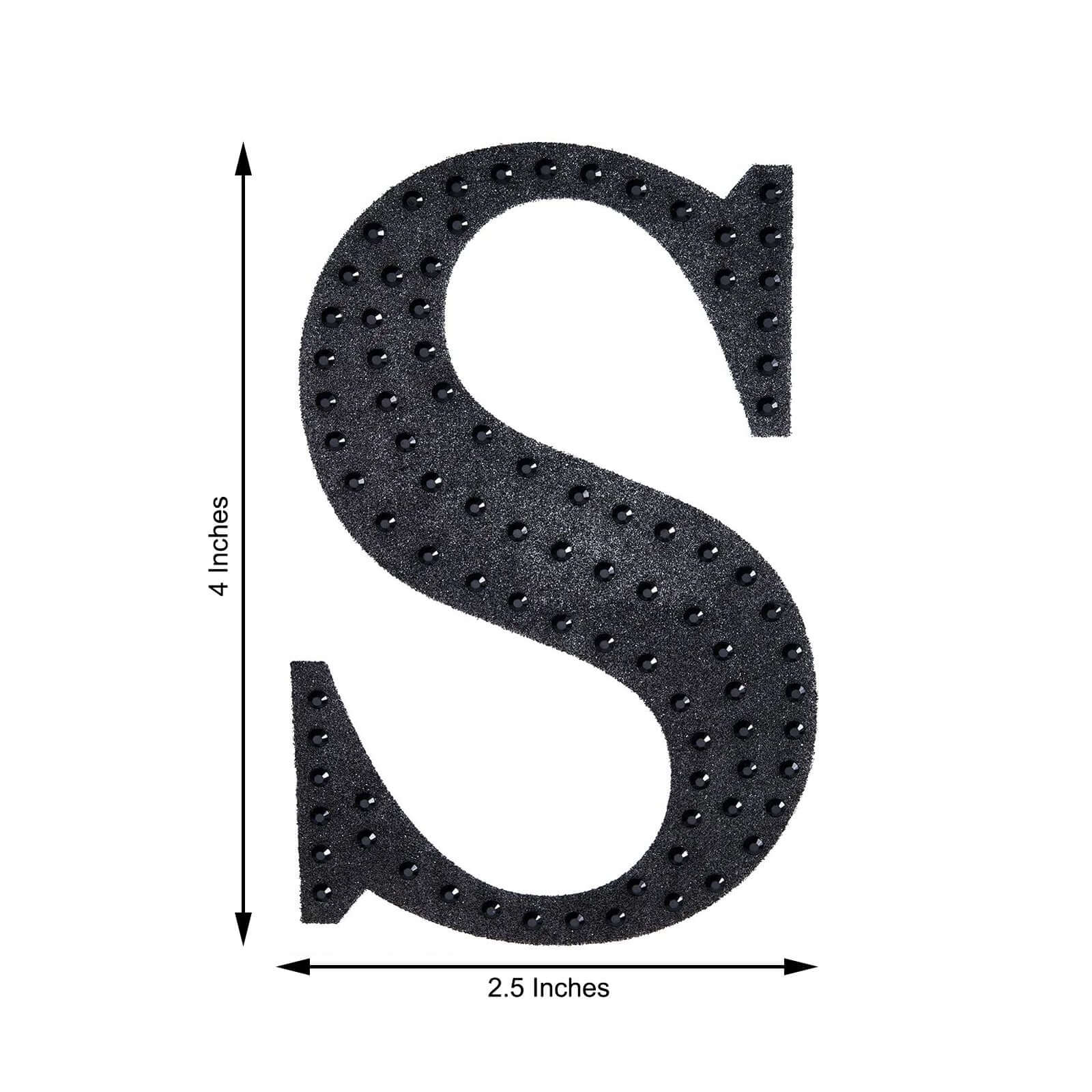Decorative Rhinestone Alphabet "S" Letter Stickers, Glitter Adhesive Craft Letters Black DIY Sparkle Embellishments 4"