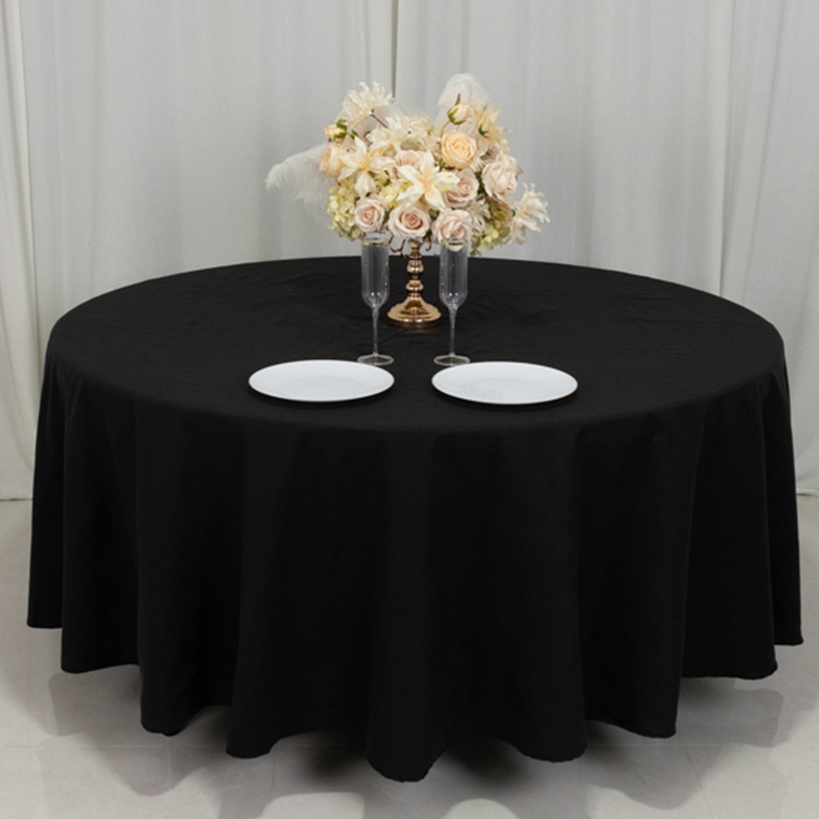 Cotton Blend 108" Round Tablecloth Black - Wrinkle-Resistant Design