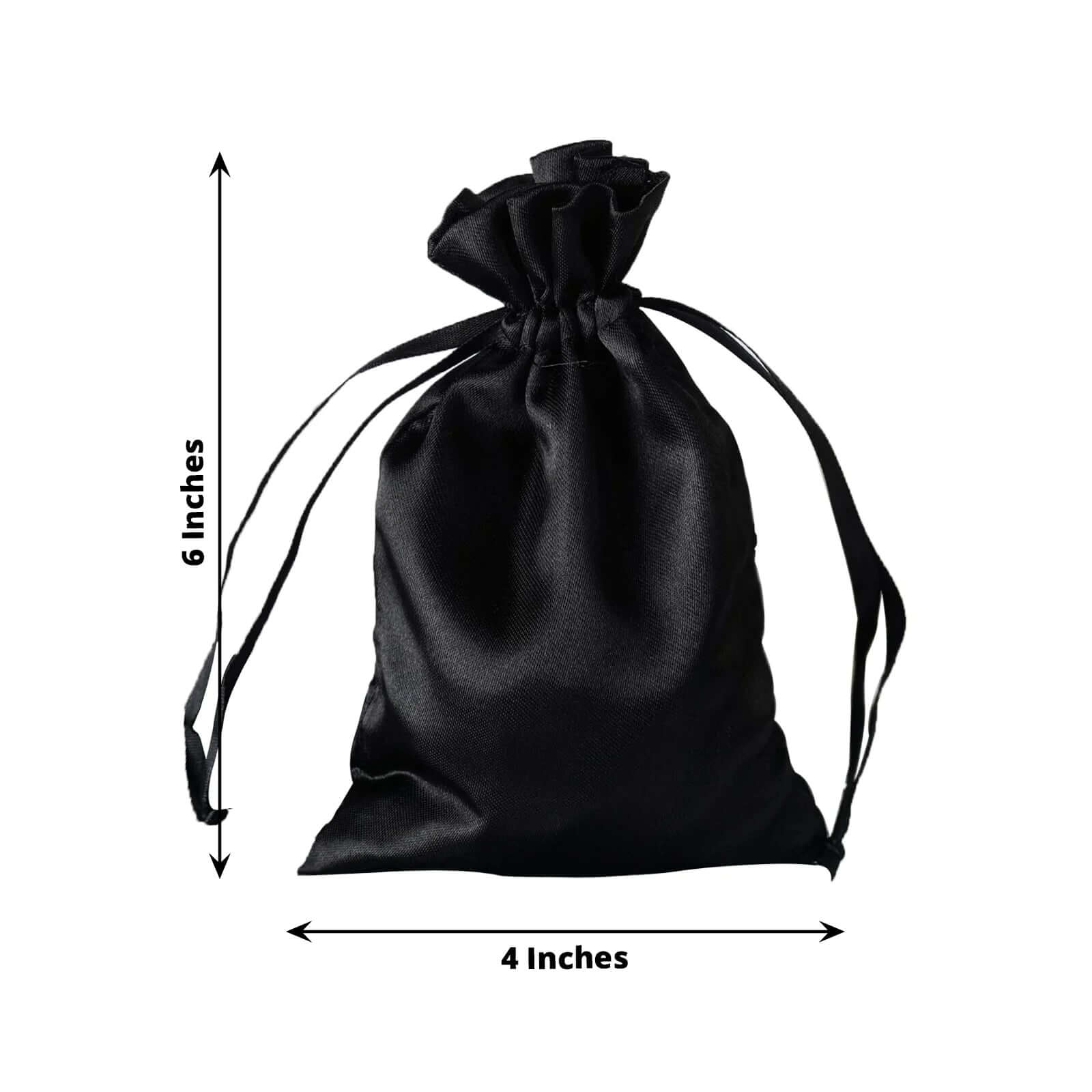 12 Pack 4"x6" Black Satin Wedding Party Favor Bags, Drawstring Pouch Gift Bags