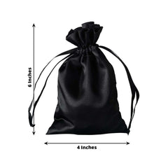12 Pack 4"x6" Black Satin Wedding Party Favor Bags, Drawstring Pouch Gift Bags