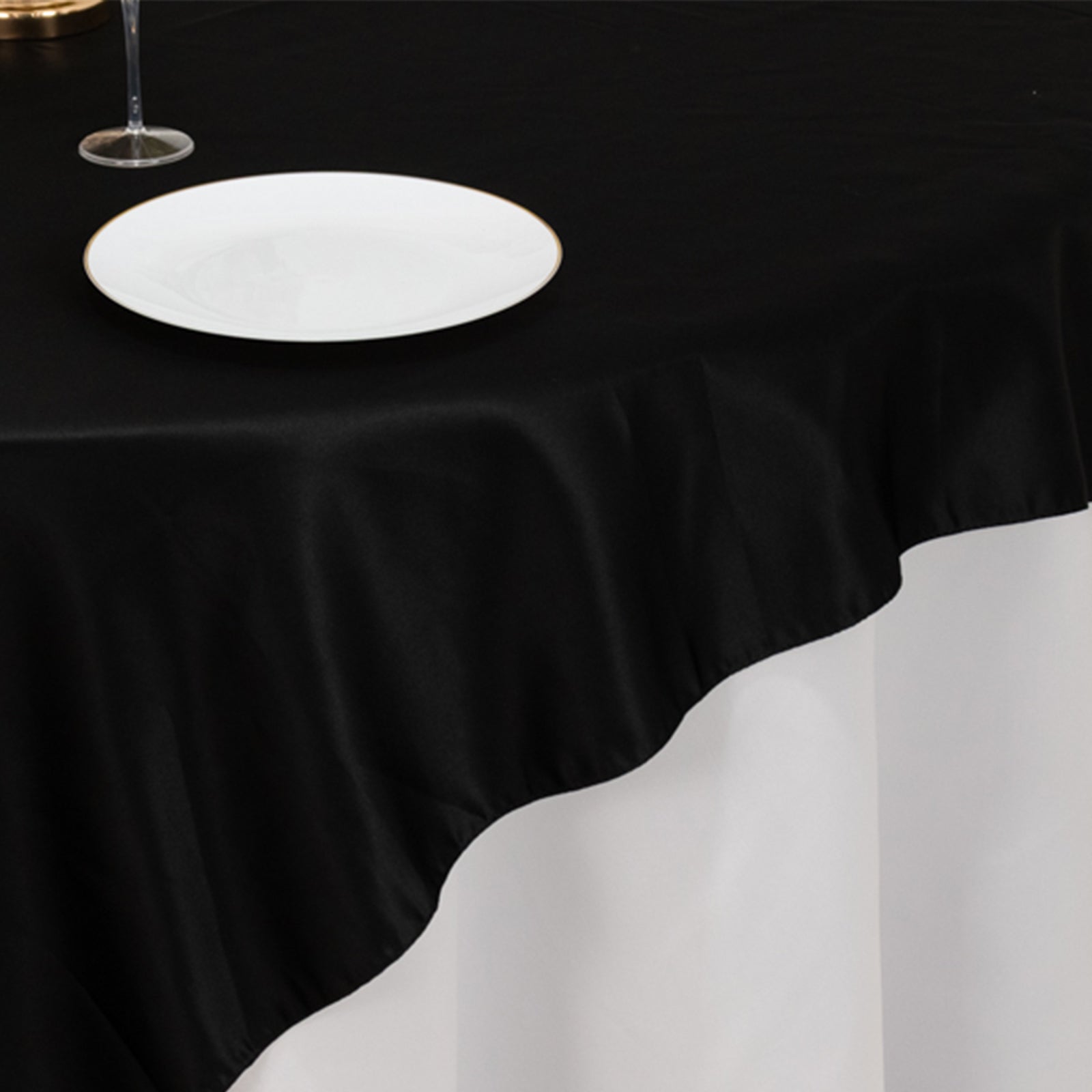Lamour Satin 72"x72" Table Overlay Square Tablecloth Black - Smooth Finish for Luxurious Events