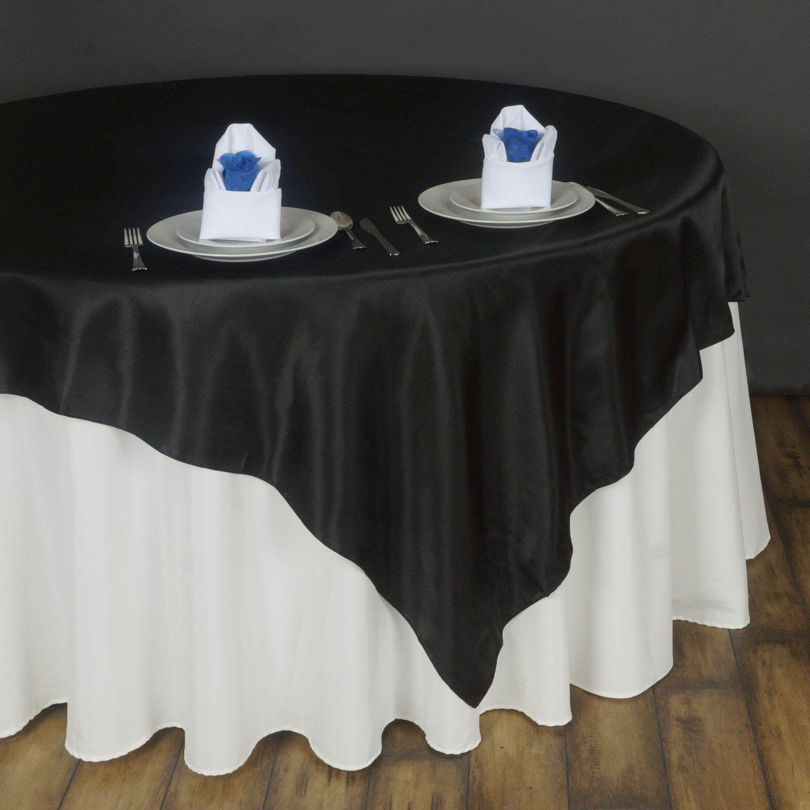 Satin 90"x90" Table Overlay Square Tablecloth Black - Smooth Finish Table Topper