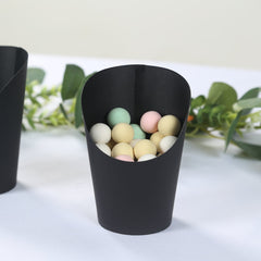 50-Pack Paper Popcorn Box Snack Cups Cone Design Black - Great for Appetizers 14oz