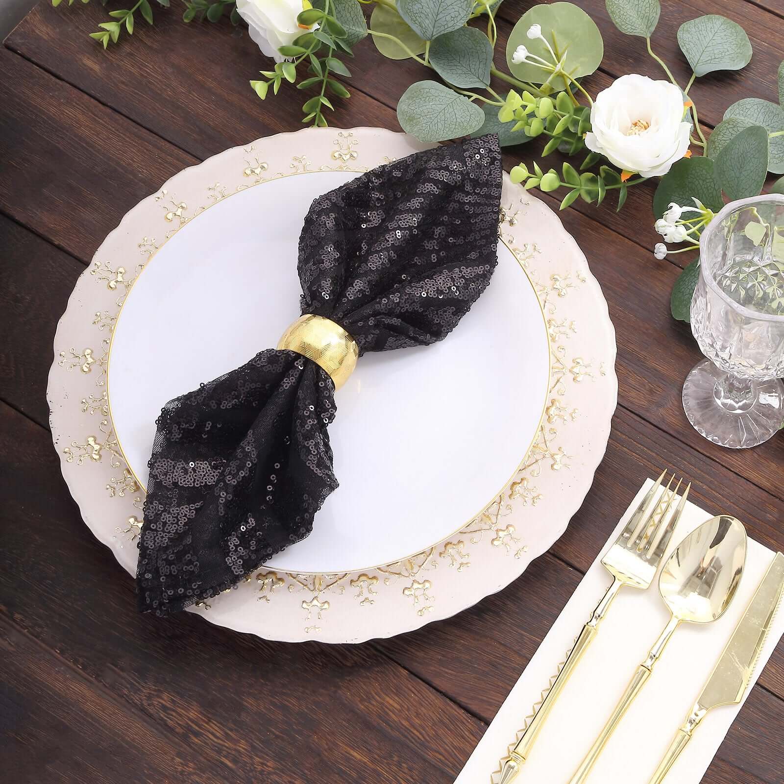 Sequin Napkins 20"x20" Black - Diamond Pattern Reusable Napkin