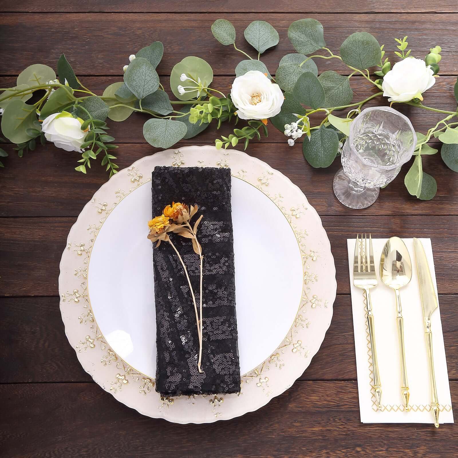 Sequin Napkins 20"x20" Black - Diamond Pattern Reusable Napkin