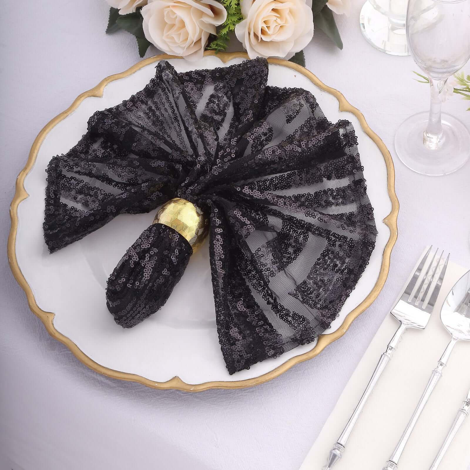 Sequin Napkins 20"x20" Black - Diamond Pattern Reusable Napkin