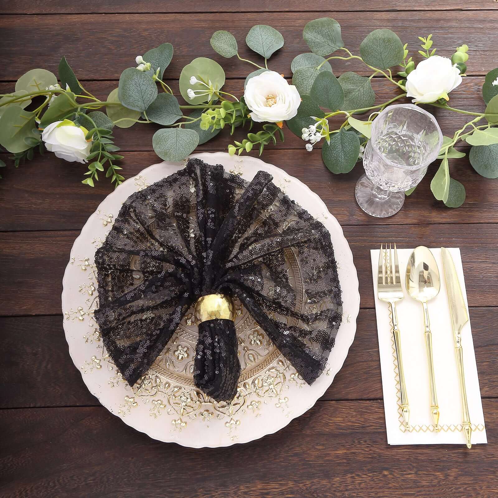 Sequin Napkins 20"x20" Black - Diamond Pattern Reusable Napkin