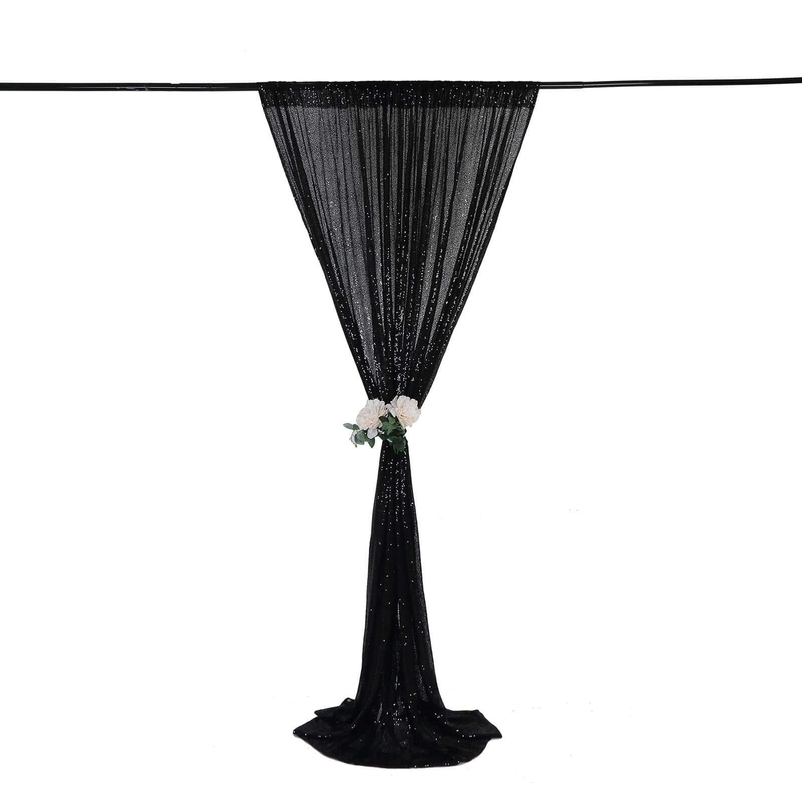 8ftx8ft Black Sequin Event Curtain Drapes, Backdrop Event Panel