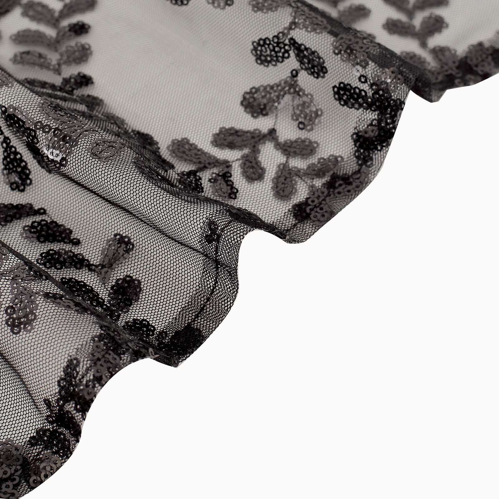 5 Pack Tulle Chair Sashes with Leaf Vine Embroidered Sequins Black 6"x88"