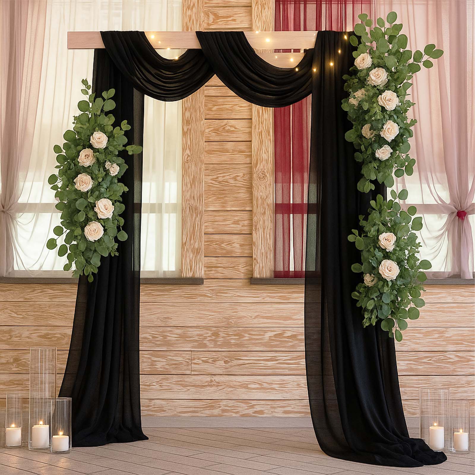 Black Sheer Backdrop Drape – 5ftx32ft Wedding Arch & Ceiling Decor Panel, Wrinkle Free with Soft Shimmer