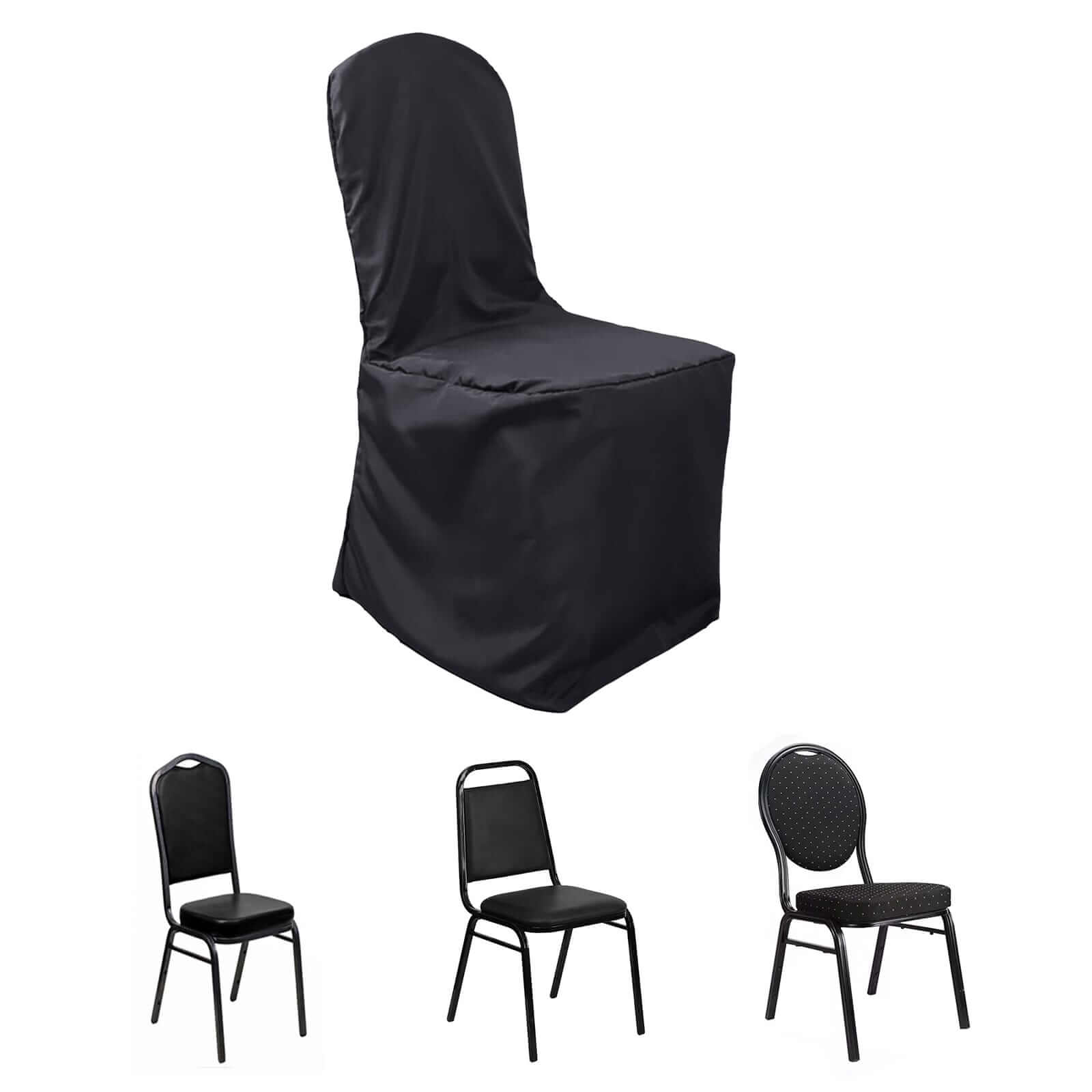 Polyester Slip On Banquet Chair Covers Black - Stain-Resistant Reusable Durable Fabric