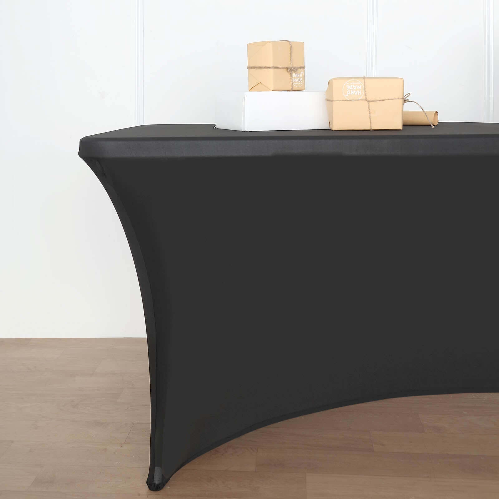 Stretch Spandex 72"x30" Rectangular Table Cover Black with Curved Open Back Design Tailored Professional Look