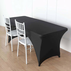 Stretch Spandex 96"x30" Rectangle Table Cover Black with Curved Open Back Design Tailored Professional Look for Tradeshows, Events & Exhibitions