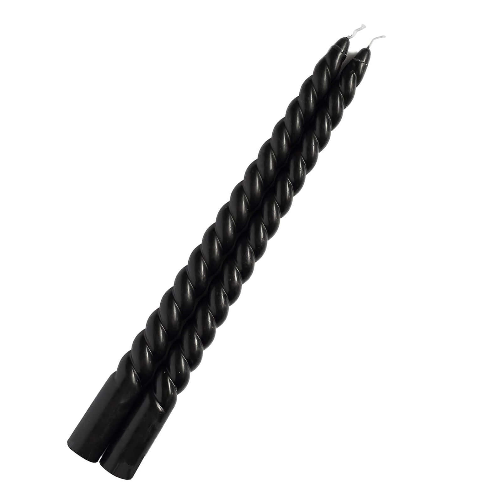 12-Pack Taper Candles Spiral Long Burn Wick Design Black - Premium Unscented Wax Dinner Candle Sticks 11"