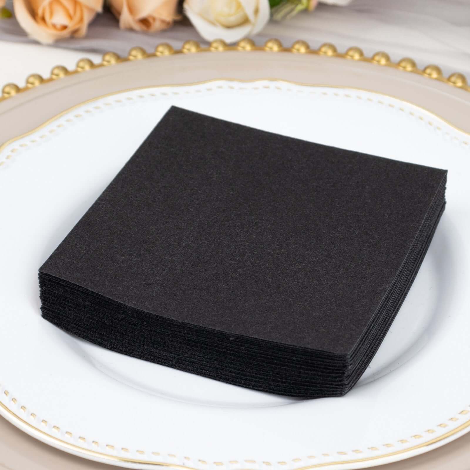 20 Pack Linen-Like Paper 5"x5" Napkins Black - Highly Absorbent Airlaid Napkins
